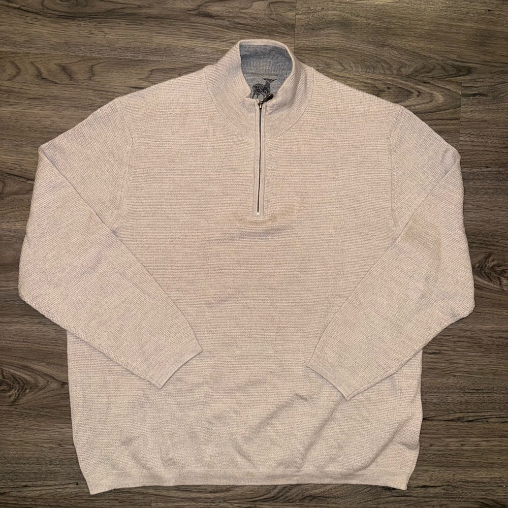 Raffi Sweater Mens 2XL 100% Merino Wool Quarter Zip Pullover Tan Brown